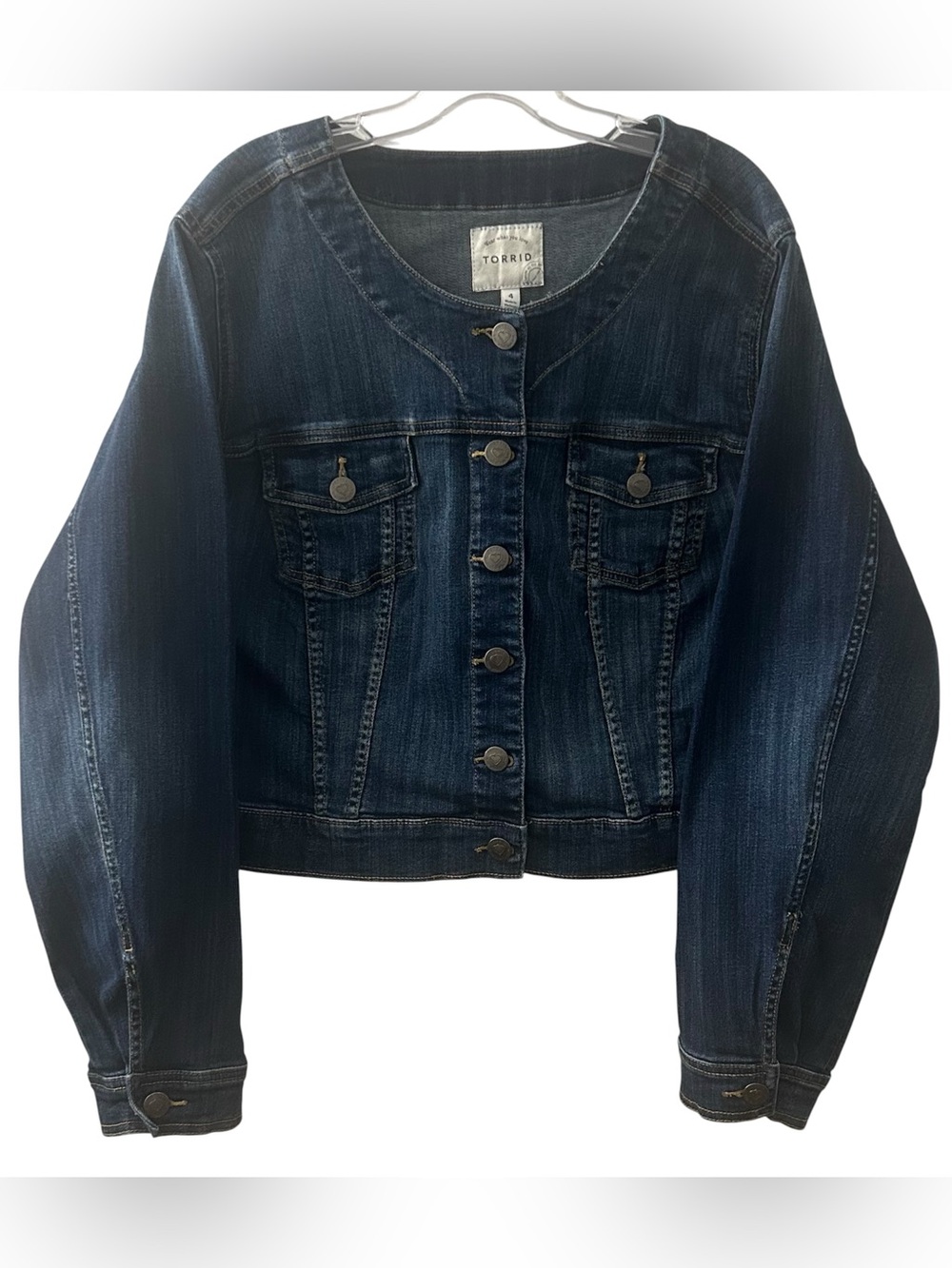 Torrid Denim Cropped Trucker Jacket Dark Wash Women's Plus Size 4